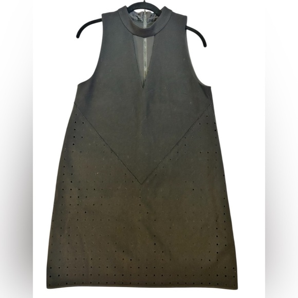 Rebecca Minkoff Twiggy Dress Black Wool Mockneck Keyhole Open Diecut Mini Size S - Picture 7 of 13